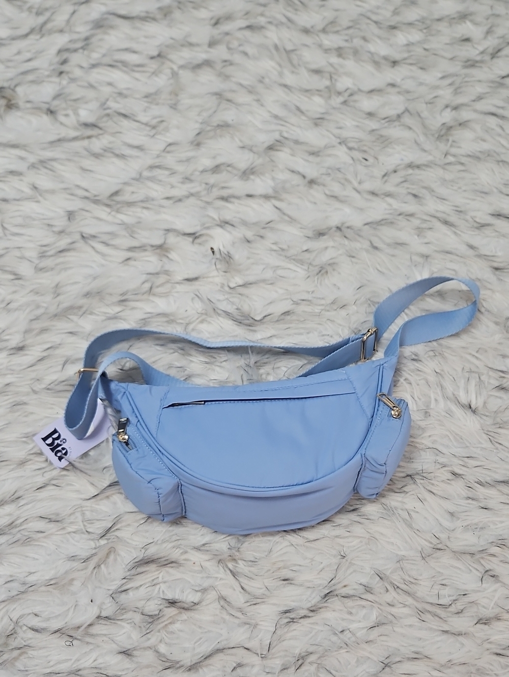 Light Blue Crossbody Waist Bag with Multiple Zips